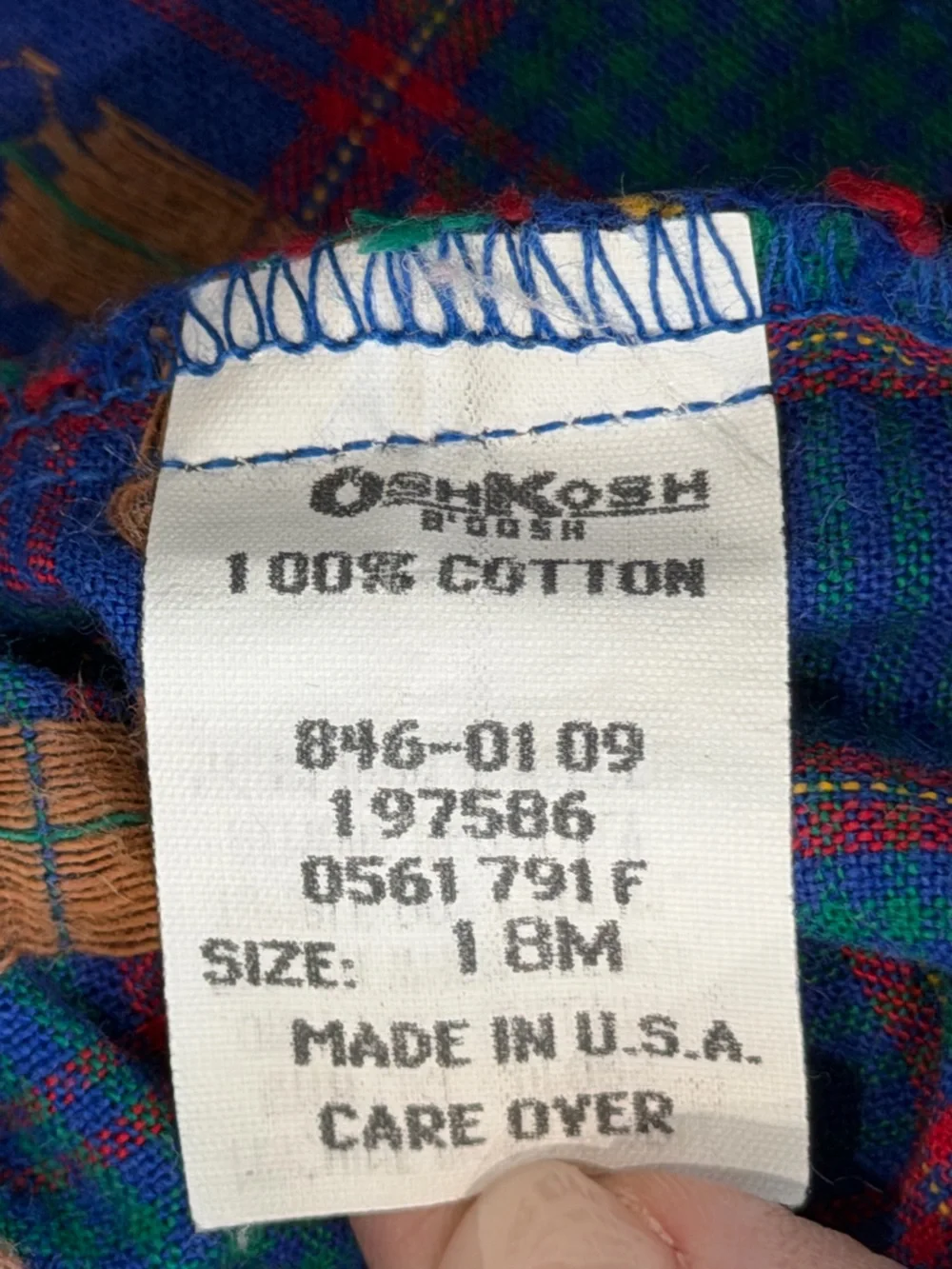 Vintage Oshkosh B Gosh Baby Plaid All Over Teddy Overalls 18M 100% Cotton USA